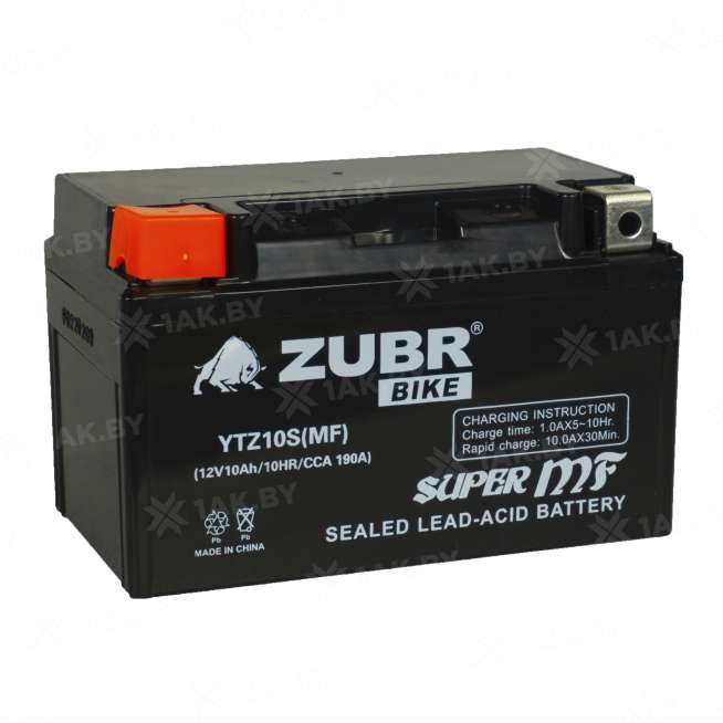 Аккумулятор для мотоцикла ZUBR (10 Ah) 190 A, 12 V Прямая, L+ YTZ10S YTZ10S (MF)ZUBR 3