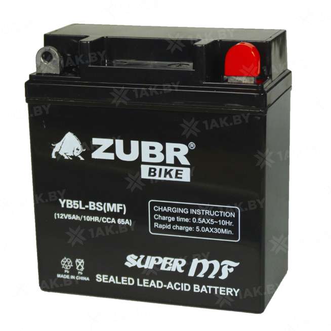 Аккумулятор для мотоцикла ZUBR (5 Ah) 65 A, 12 V Обратная, R+ YB5L-BS YB5L-BS (MF)ZUBR 2
