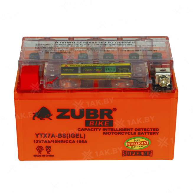 Аккумулятор для мотоцикла ZUBR (7 Ah) 105 A, 12 V Прямая, L+ YTX7A-BS YTX7A-BS (iGEL)ZUBR 0