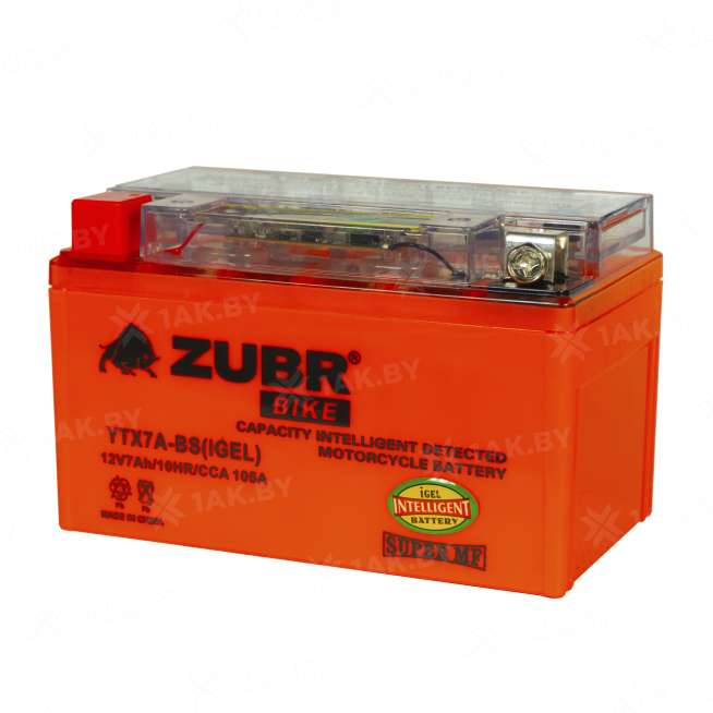 Аккумулятор для мотоцикла ZUBR (7 Ah) 105 A, 12 V Прямая, L+ YTX7A-BS YTX7A-BS (iGEL)ZUBR 2