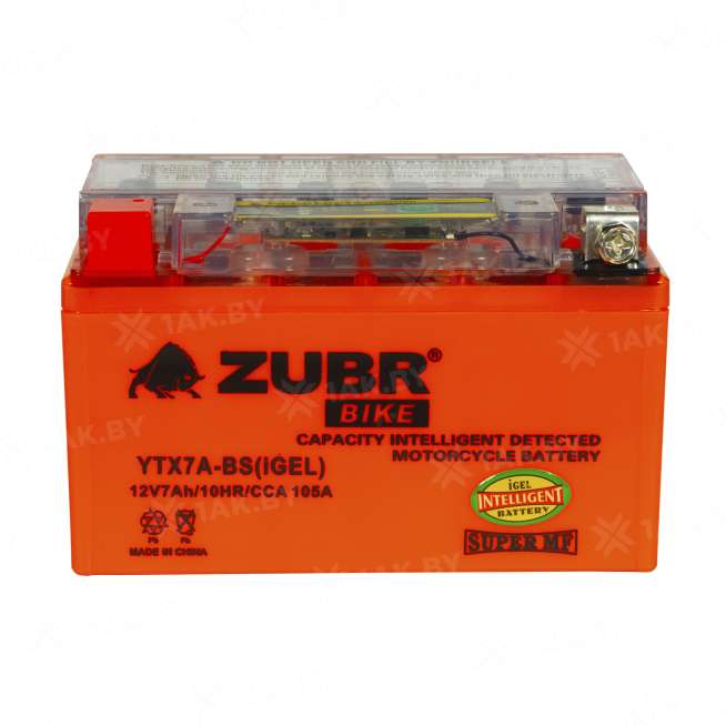Аккумулятор для мотоцикла ZUBR (7 Ah) 105 A, 12 V Прямая, L+ YTX7A-BS YTX7A-BS (iGEL)ZUBR 3