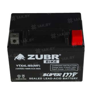 Аккумулятор для мотоцикла ZUBR (4 Ah) 50 A, 12 V Обратная, R+ YTX4L-BS YTX4L-BS (MF) 1