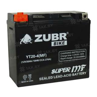 Аккумулятор для мотоцикла ZUBR (20 Ah) 270 A, 12 V Прямая, L+ YT20-4 YT20-4 (MF)ZUBR Аккумулятор для мотоцикла ZUBR (20 Ah) 270 A, 12 V Прямая, L+ YT20-4 YT20-4 (MF)ZUBR