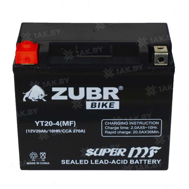 Аккумулятор для мотоцикла ZUBR (20 Ah) 270 A, 12 V Прямая, L+ YT20-4 YT20-4 (MF)ZUBR 2