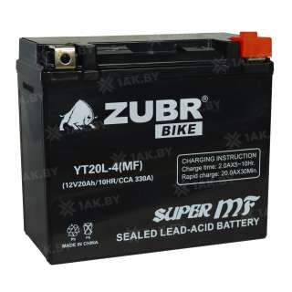 Аккумулятор для мотоцикла ZUBR (20 Ah) 330 A, 12 V Обратная, R+ YT20L-4 YT20L-4 (MF) Аккумулятор для мотоцикла ZUBR (20 Ah) 330 A, 12 V Обратная, R+ YT20L-4 YT20L-4 (MF)