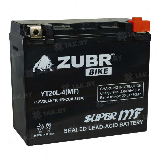 Аккумулятор для мотоцикла ZUBR (20 Ah) 330 A, 12 V Обратная, R+ YT20L-4 YT20L-4 (MF) 1