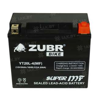 Аккумулятор для мотоцикла ZUBR (20 Ah) 330 A, 12 V Обратная, R+ YT20L-4 YT20L-4 (MF) 3