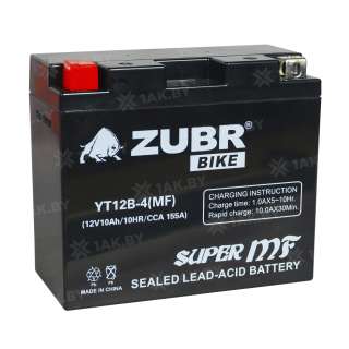 Аккумулятор для мотоцикла ZUBR (10 Ah) 155 A, 12 V Прямая, L+ YT12B-4 YT12B-4 (MF) Аккумулятор для мотоцикла ZUBR (10 Ah) 155 A, 12 V Прямая, L+ YT12B-4 YT12B-4 (MF)