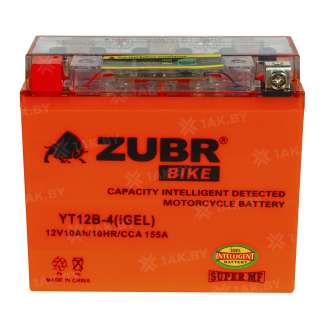 Аккумулятор для мотоцикла ZUBR (10 Ah) 155 A, 12 V Прямая, L+ YT12B-4 YT12B-4 (iGEL) 0