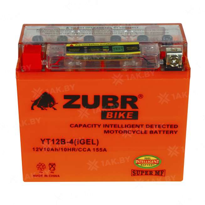 Аккумулятор для мотоцикла ZUBR (10 Ah) 155 A, 12 V Прямая, L+ YT12B-4 YT12B-4 (iGEL) 2