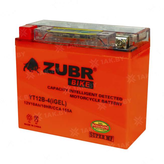 Аккумулятор для мотоцикла ZUBR (10 Ah) 155 A, 12 V Прямая, L+ YT12B-4 YT12B-4 (iGEL) 3