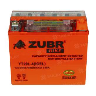 Аккумулятор для мотоцикла ZUBR (20 Ah) 330 A, 12 V Обратная, R+ YT20L-4 YT20L-4 (iGEL) 1
