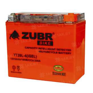 Аккумулятор для мотоцикла ZUBR (20 Ah) 330 A, 12 V Обратная, R+ YT20L-4 YT20L-4 (iGEL) 2