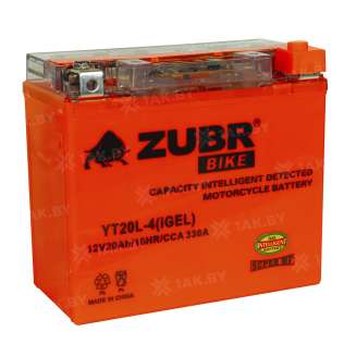 Аккумулятор для мотоцикла ZUBR (20 Ah) 330 A, 12 V Обратная, R+ YT20L-4 YT20L-4 (iGEL) 3