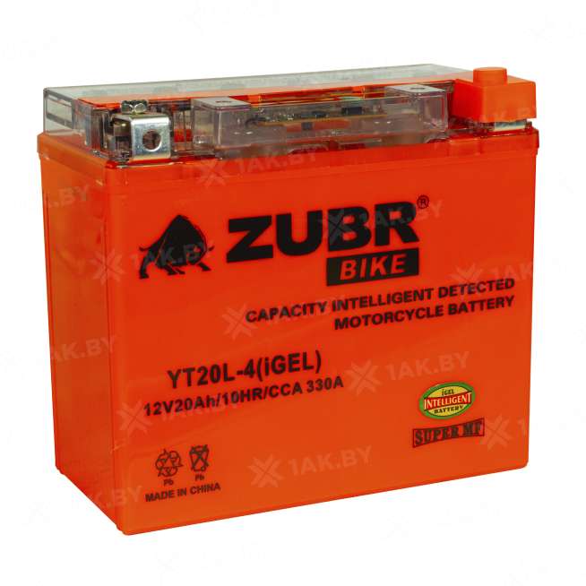 Аккумулятор для мотоцикла ZUBR (20 Ah) 330 A, 12 V Обратная, R+ YT20L-4 YT20L-4 (iGEL) 3