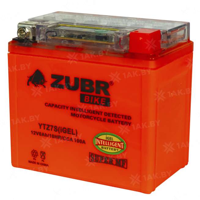 Аккумулятор для мотоцикла ZUBR (6 Ah) 100 A, 12 V Обратная, R+ YTZ7S YTZ7S (iGEL) 2