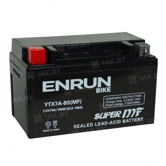 Аккумулятор для мотоцикла ENRUN (7 Ah) 105 A, 12 V Прямая, L+ YTX7A-BS YTX7A-BS(MF)ENRUN 0