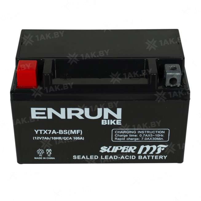 Аккумулятор для мотоцикла ENRUN (7 Ah) 105 A, 12 V Прямая, L+ YTX7A-BS YTX7A-BS(MF)ENRUN 1