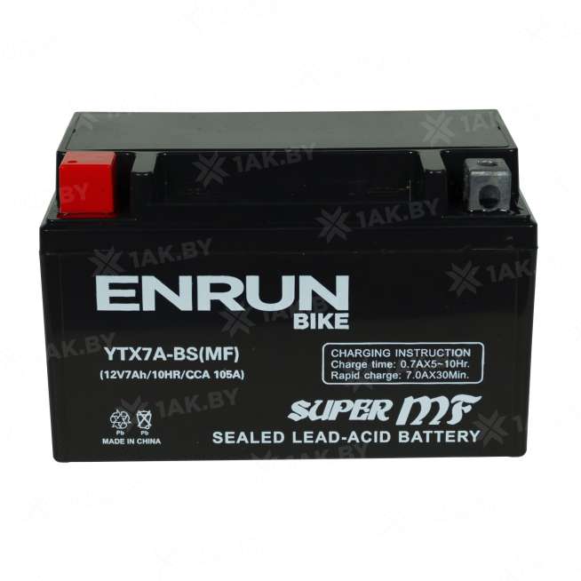 Аккумулятор для мотоцикла ENRUN (7 Ah) 105 A, 12 V Прямая, L+ YTX7A-BS YTX7A-BS(MF)ENRUN 2