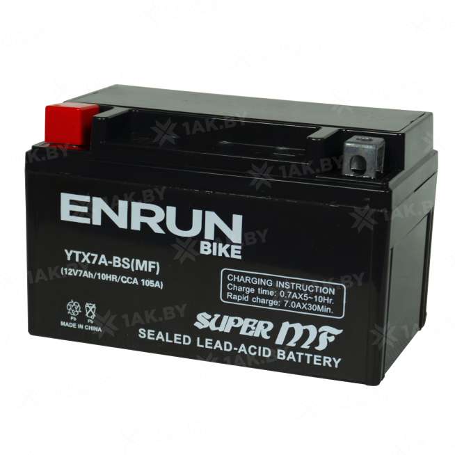 Аккумулятор для мотоцикла ENRUN (7 Ah) 105 A, 12 V Прямая, L+ YTX7A-BS YTX7A-BS(MF)ENRUN 3