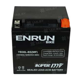 Аккумулятор для мотоцикла ENRUN (30 Ah) 400 A, 12 V Обратная, R+ YB30L-BS YB30L-BS (MF) 0