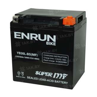 Аккумулятор для мотоцикла ENRUN (30 Ah) 400 A, 12 V Обратная, R+ YB30L-BS YB30L-BS (MF) 1