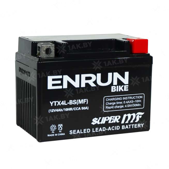 Аккумулятор для мотоцикла ENRUN (4 Ah) 50 A, 12 V Обратная, R+ YTX4L-BS YTX4L-BS(MF)ENRUN 0