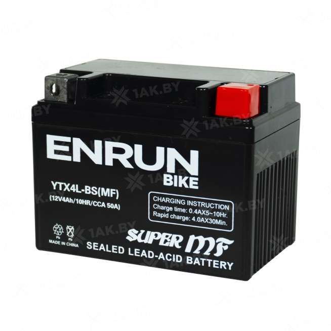 Аккумулятор для мотоцикла ENRUN (4 Ah) 50 A, 12 V Обратная, R+ YTX4L-BS YTX4L-BS(MF)ENRUN 3