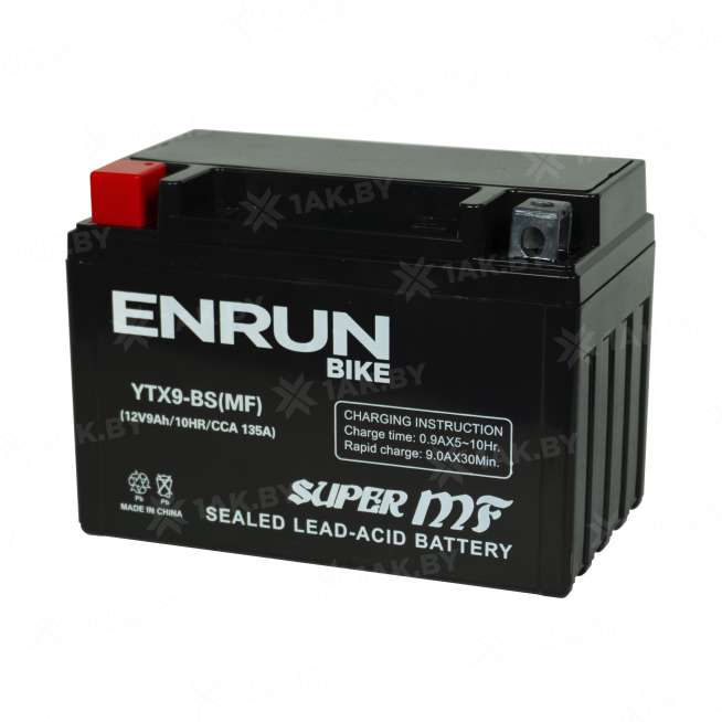 Аккумулятор для мотоцикла ENRUN (9 Ah) 135 A, 12 V Прямая, L+ YTX9-BS YTX9-BS(MF)ENRUN 0