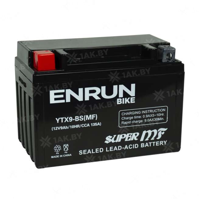 Аккумулятор для мотоцикла ENRUN (9 Ah) 135 A, 12 V Прямая, L+ YTX9-BS YTX9-BS(MF)ENRUN 1