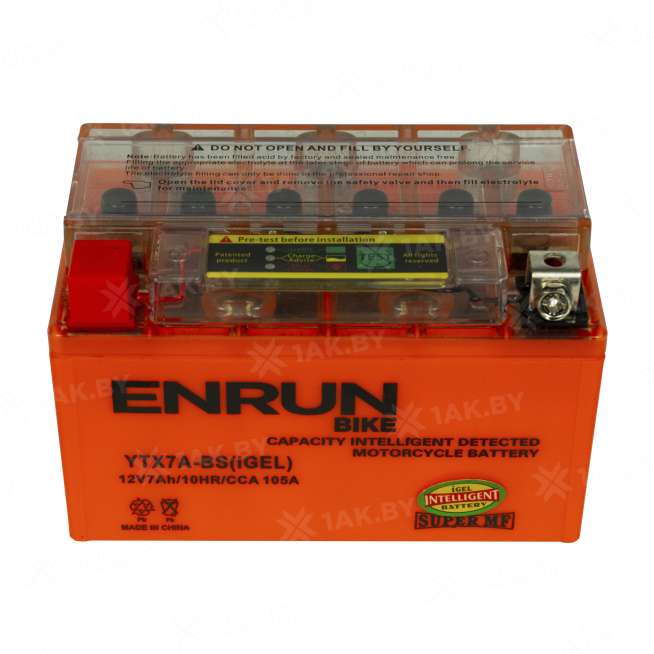 Аккумулятор для мотоцикла ENRUN (7 Ah) 105 A, 12 V Прямая, L+ YTX7A-BS YTX7A-BS(iGEL)ENRUN 3