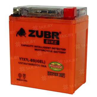 Аккумулятор для мотоцикла ZUBR (7 Ah) 100 A, 12 V Обратная, R+ YTX7L-BS YTX7L-BS (iGEL) 0