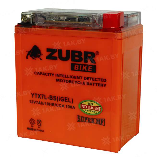 Аккумулятор для мотоцикла ZUBR (7 Ah) 100 A, 12 V Обратная, R+ YTX7L-BS YTX7L-BS (iGEL)ZUBR 0