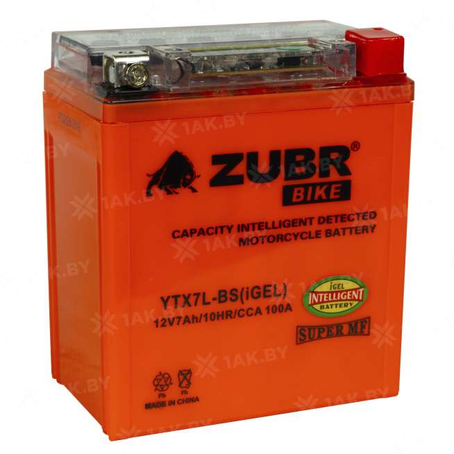 Аккумулятор для мотоцикла ZUBR (7 Ah) 100 A, 12 V Обратная, R+ YTX7L-BS YTX7L-BS (iGEL)ZUBR 2