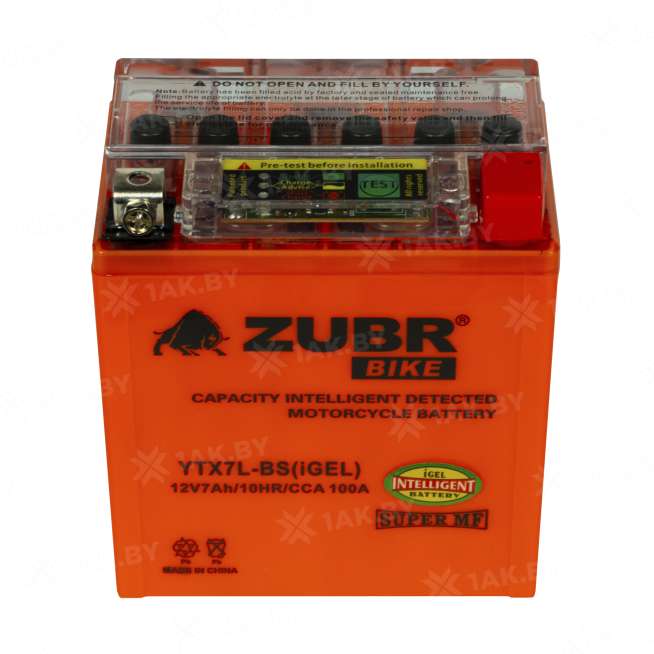 Аккумулятор для мотоцикла ZUBR (7 Ah) 100 A, 12 V Обратная, R+ YTX7L-BS YTX7L-BS (iGEL)ZUBR 3