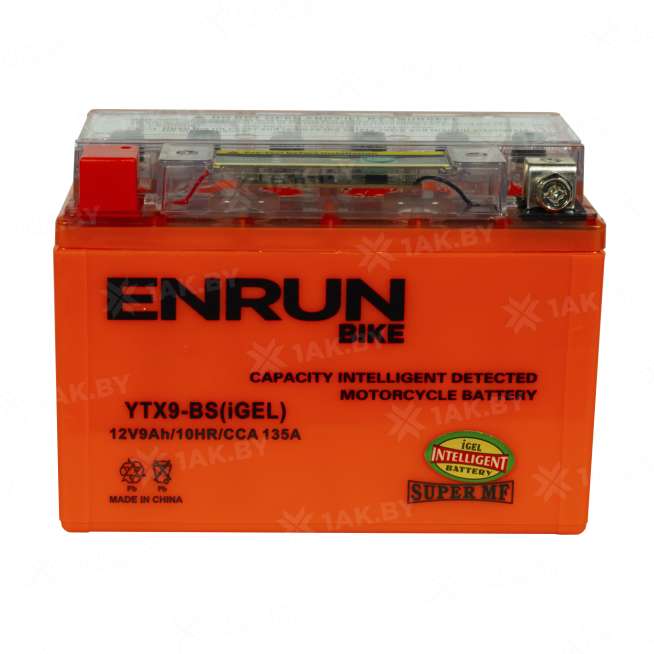 Аккумулятор для мотоцикла ENRUN (9 Ah) 135 A, 12 V Прямая, L+ YTX9-BS YTX9-BS(iGEL)ENRUN 0