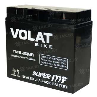 Аккумулятор для мотоцикла VOLAT (20 Ah) 260 A, 12 V Обратная, R+ YB19L-BS YB19L-BS(MF)Volat 1