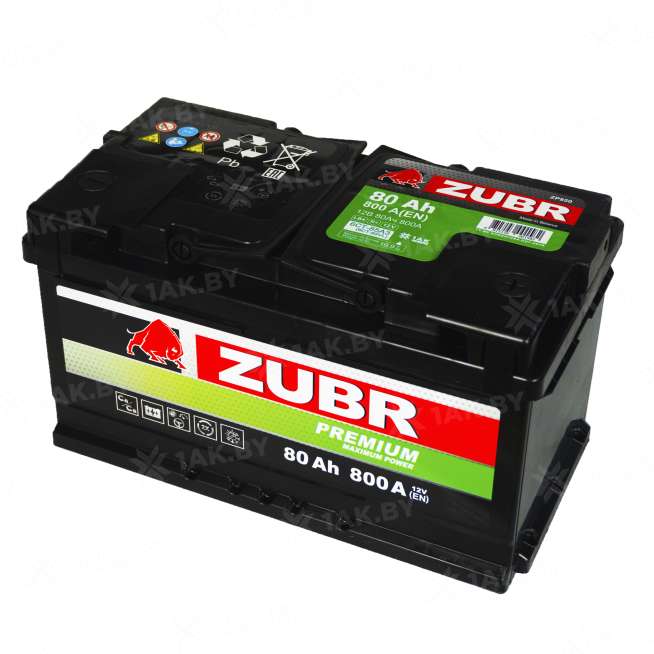 Аккумулятор ZUBR Premium (80 Ah) 800 A, 12 V Обратная, R+ LB4 0