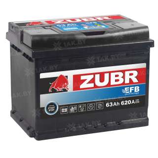 Аккумулятор ZUBR EFB (63 Ah) 620 A, 12 V Обратная, R+ L2 ZU630F
