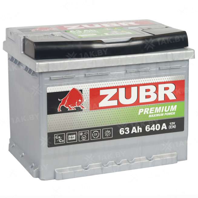 Аккумулятор Zubr Premium 63 Ah, 640 A, 12 V, Прямая полярность, L+, L2 15