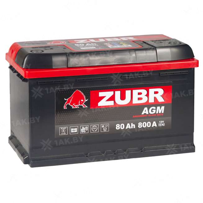 Аккумулятор Zubr AGM 80 Ah, 800 A, 12 V, Обратная полярность, R+, L4, польский 15