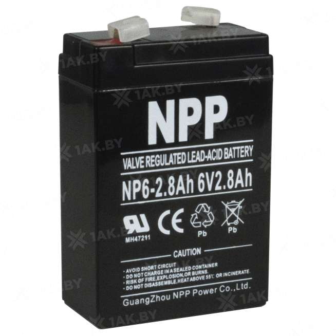 Аккумулятор NPP для ИБП, детского электромобиля, эхолота (2.8 Ah,6 V) AGM 67x34x103 0.48 кг 6