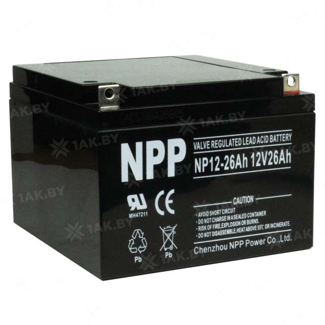 Аккумулятор NPP для ИБП, детского электромобиля, эхолота (26 Ah,12 V) AGM 166x175x125 7.9 кг 7