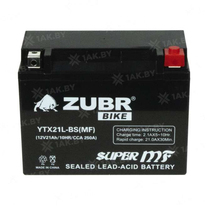 Аккумулятор для мотоцикла ZUBR (21 Ah) 250 A, 12 V Обратная, R+ YTX21L-BS YTX21L-BS (MF) 3