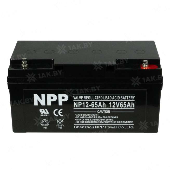 Аккумулятор NPP для ИБП, детского электромобиля, эхолота (65 Ah,12 V) AGM 350x167x182 20.4 кг 4