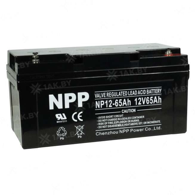 Аккумулятор NPP для ИБП, детского электромобиля, эхолота (65 Ah,12 V) AGM 350x167x182 20.4 кг 5
