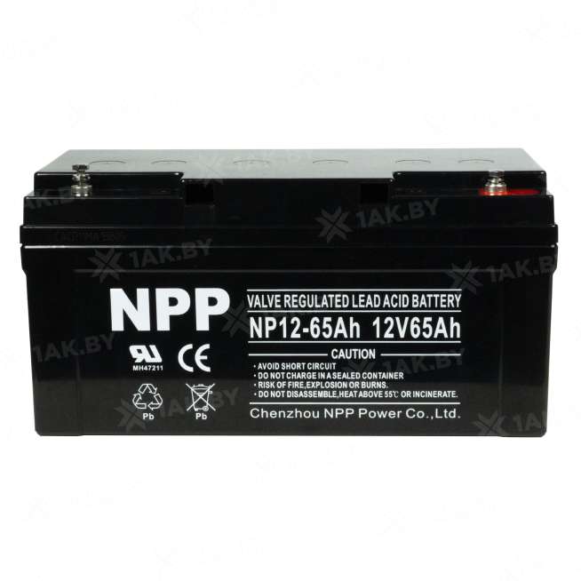 Аккумулятор NPP для ИБП, детского электромобиля, эхолота (65 Ah,12 V) AGM 350x167x182 20.4 кг 6