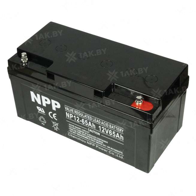 Аккумулятор NPP для ИБП, детского электромобиля, эхолота (65 Ah,12 V) AGM 350x167x182 20.4 кг 7