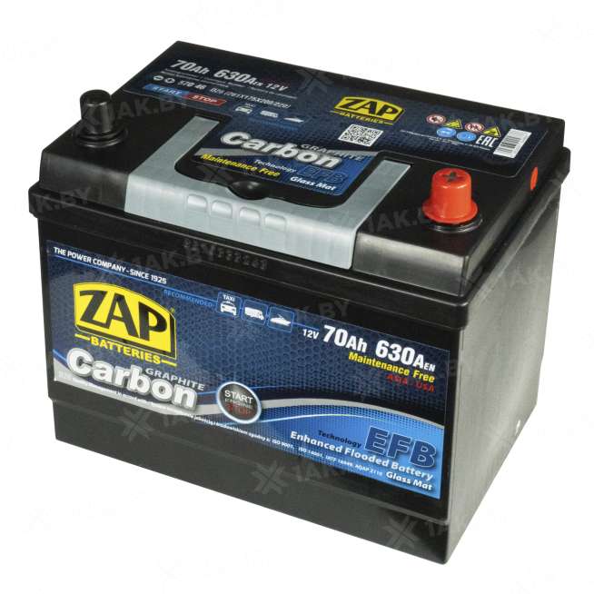 Аккумулятор ZAP CARBON (70 Ah) 630 A, 12 V Обратная, R+ D26 ZAP-570 46 0