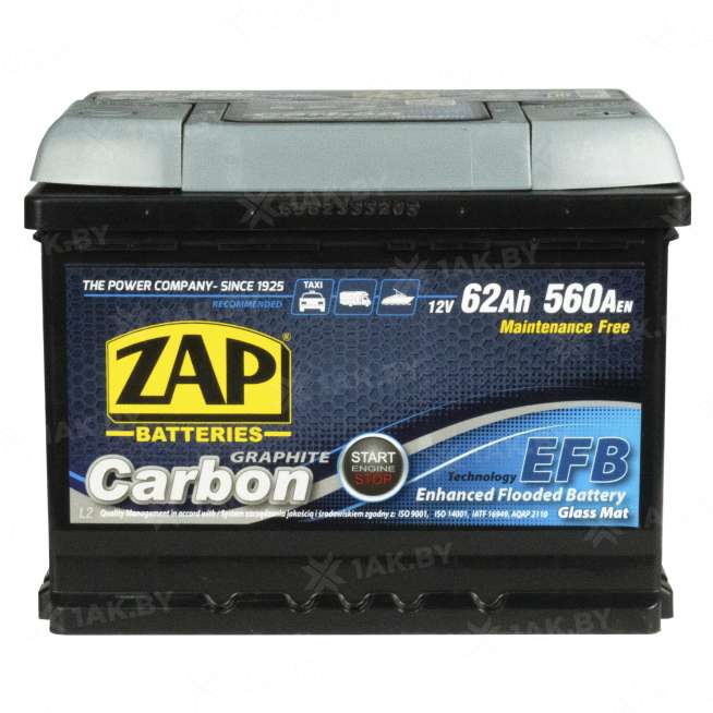 Аккумулятор ZAP CARBON (62 Ah) 550 A, 12 V Обратная, R+ L2 ZAP-562 05 2